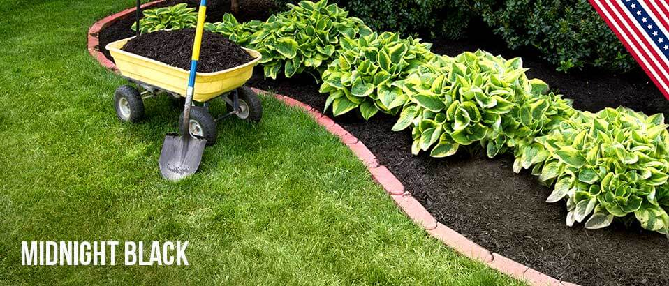 Image of Black wood chips in a garden